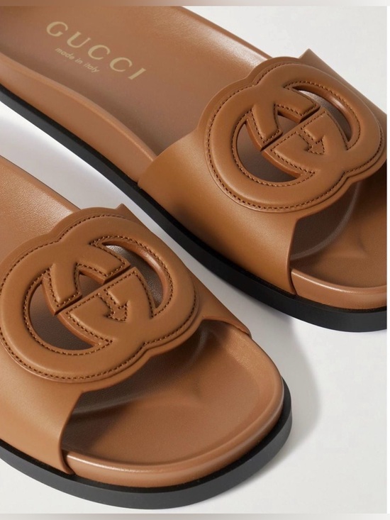 Gucci Shoes - Gucci Tan Cosmos Leather Double-G Slide Sandals, Size 7 NWOB